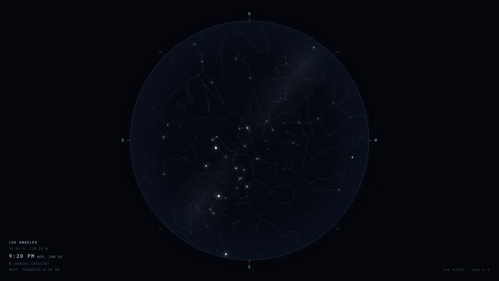The same sky with the constellation lines still drawn but every name removed.