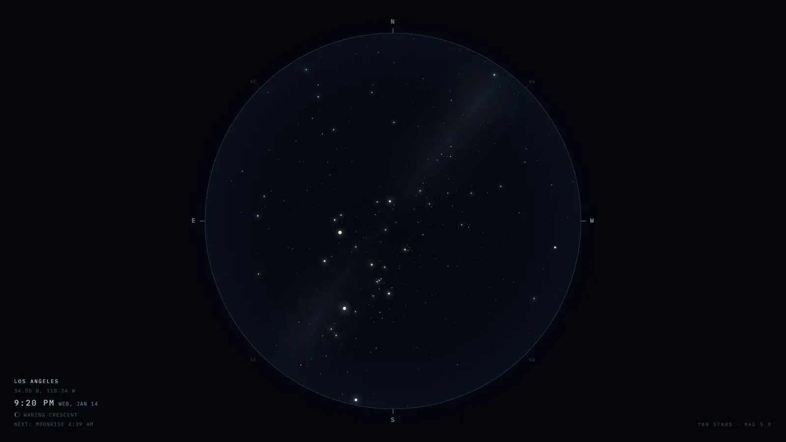 The same sky as bare stars, with no names and no constellation lines.